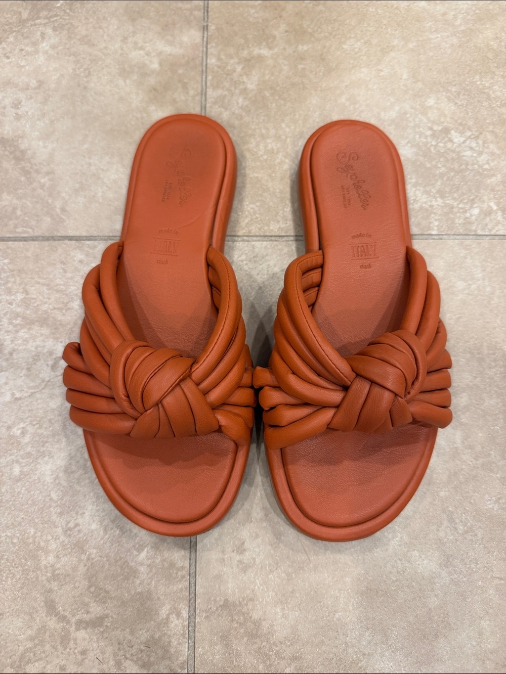 Seychelles Orange Braided Knot Slide Sandals, Size 8